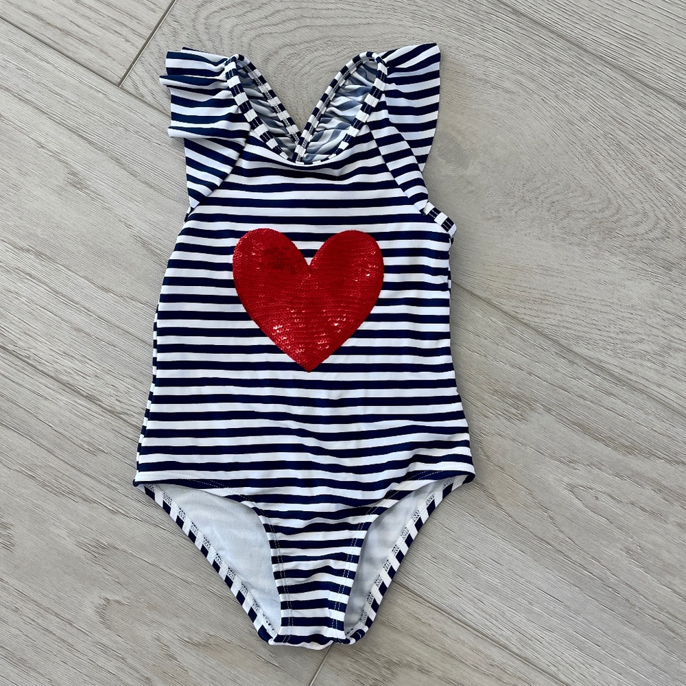 Cat & Jack Girls Size 4T Navy & White Striped Swimsuit